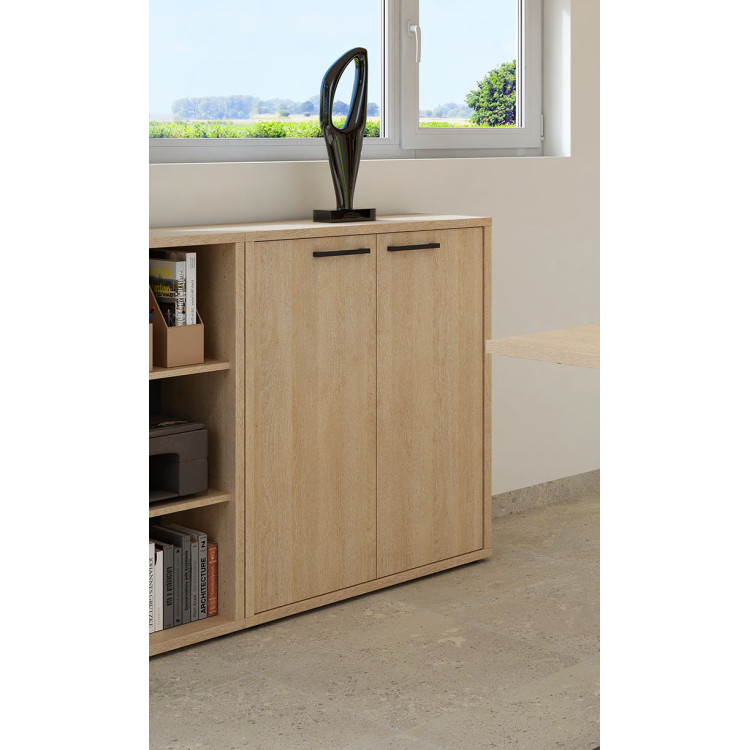 Armoire basse de bureau contemporaine chêne sable Lexos