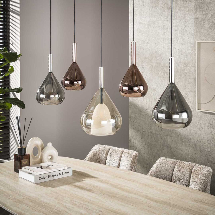 Suspension moderne 5 lampes en verre tricolore Winnie