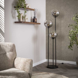 Lampadaire industriel 3 lampes métal et verre fumé Buddy