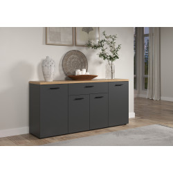 Buffet/bahut moderne 180 cm anthracite/chêne Baggy