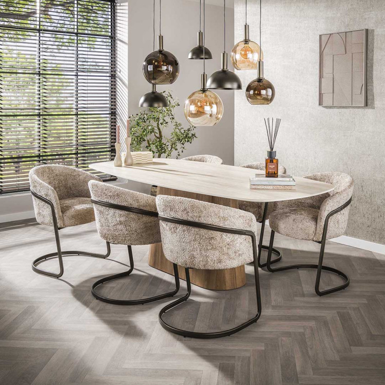 Table de salle à manger ovale 215 cm MDF et céramique Romanesco