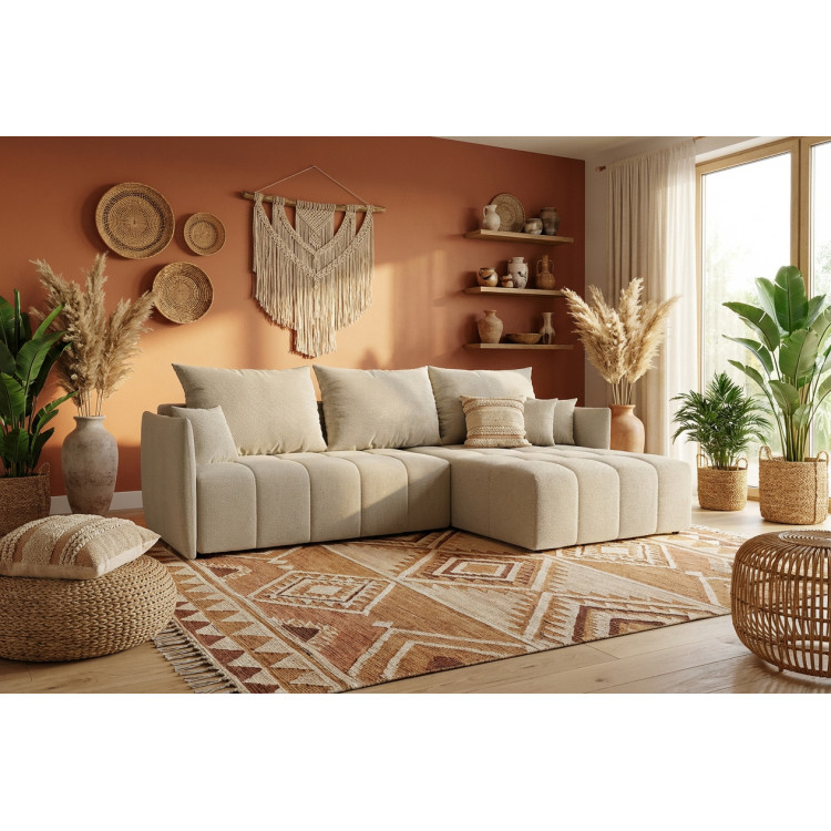 Canapé d'angle convertible réversible coffre en tissu Louka