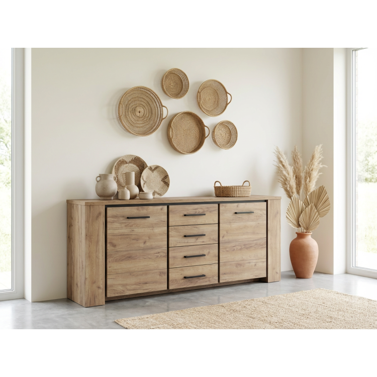 Buffet/bahut contemporain 220 cm chêne français Barbara