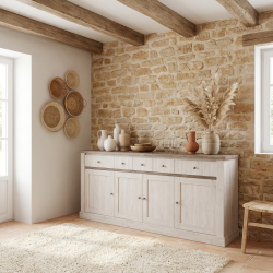 Buffet/bahut contemporain chêne blanc/marron Maxime