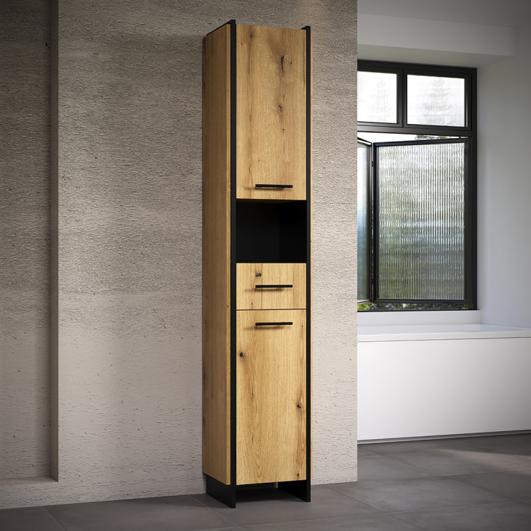 Colonne de salle de bain contemporain chêne clair Saphira