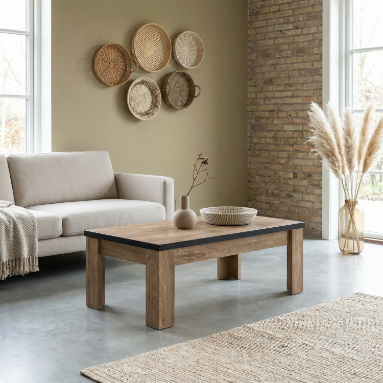 Table basse style industriel chêne/noir Esterelle