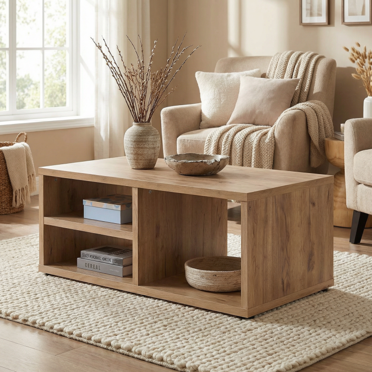 Table basse contemporaine avec rangement chêne français Barbara