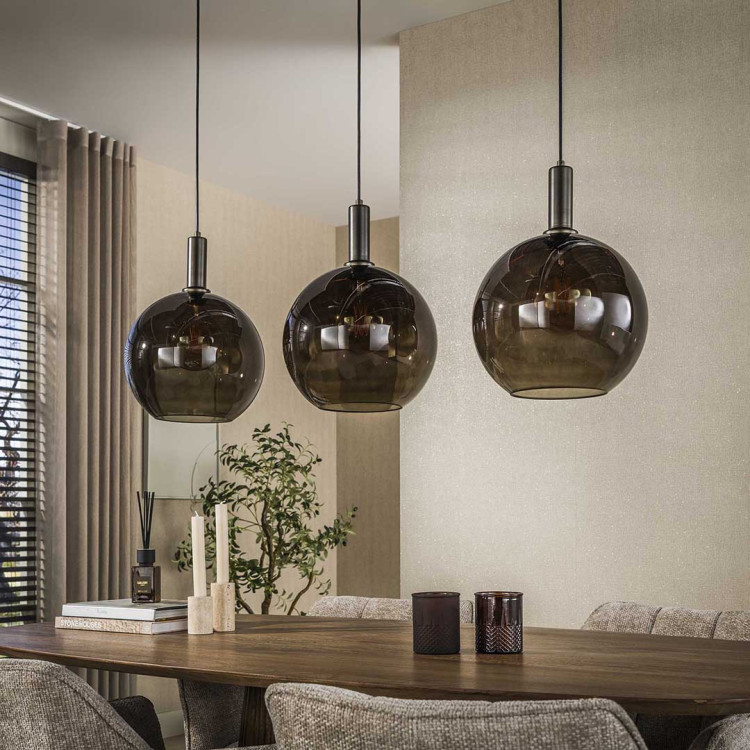 Suspension moderne 3 lampes en verre brun Féerie