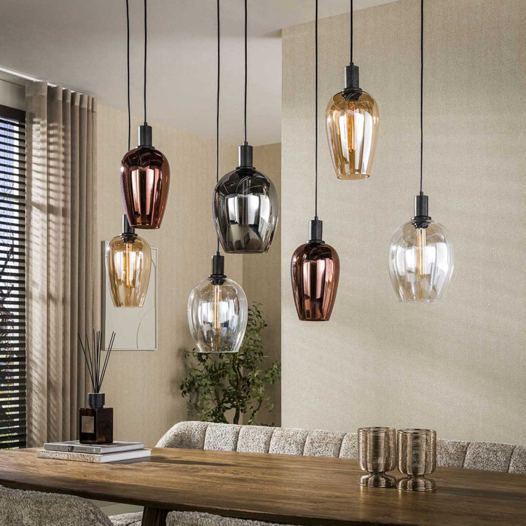 Suspension moderne 7 lampes en verre tricolore Amphore