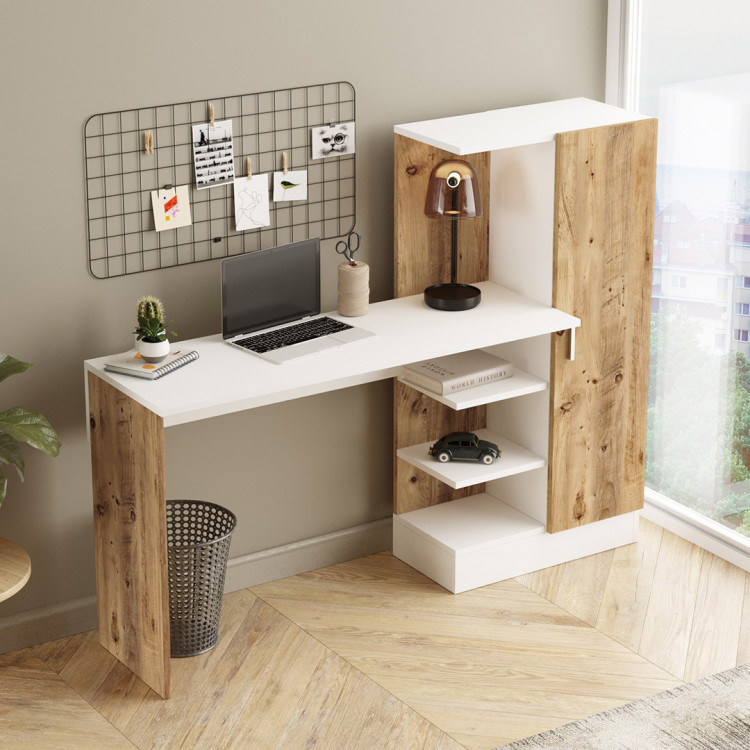 Bureau informatique moderne blanc/pin atlantic Studine