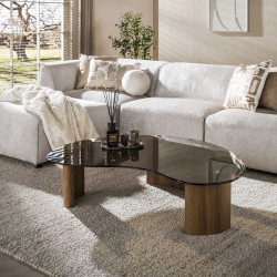 Table basse moderne en verre fumé brun Tina
