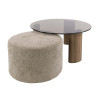 Table basse moderne en verre fumé brun avec pouf Tina