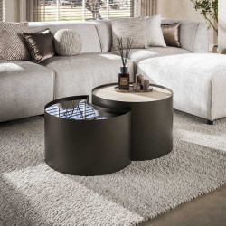 Tables basses rondes industrielles en métal bronze (lot de 2) Lofty