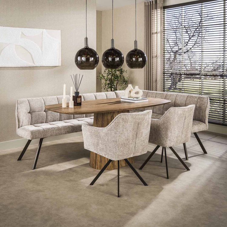 Banquette d'angle moderne en tissu chenille sable/brun Castille