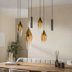 Suspension moderne métal et verre 7 lampes Cocoon