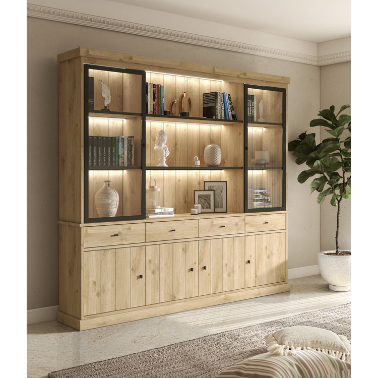 Bibliothèque contemporaine 240 cm chêne clair Valeria