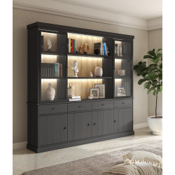 Bibliothèque contemporaine 240 cm chêne noir Valeria