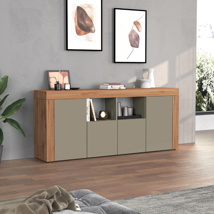 Buffet/bahut contemporain 200 cm taupe/chêne wotan Neros