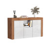 Buffet/bahut contemporain 155 cm blanc brillant/chêne wotan Neros
