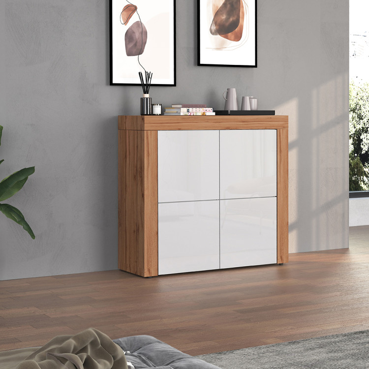 Buffet haut contemporain blanc brillant/chêne wotan Neros