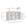 Buffet/bahut contemporain 155 cm blanc brillant/chêne wotan Neros