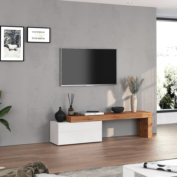 Meuble TV extensible 180/260 cm blanc brillant/chêne wotan Neros
