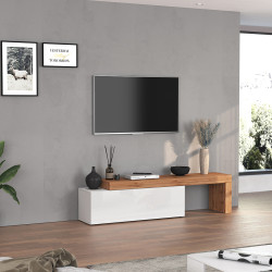 Meuble TV extensible 180/290 cm blanc brillant/chêne wotan Neros