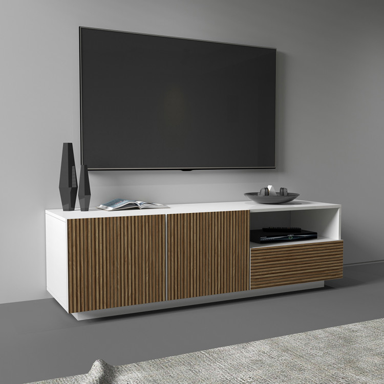 Meuble TV moderne 150 cm blanc mat/chêne clair Costarica
