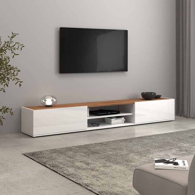 Meuble TV moderne 210 cm blanc/chêne wotan Grana