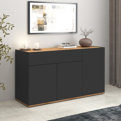 Buffet/bahut moderne 120 cm anthracite mat/chêne wotan Grana