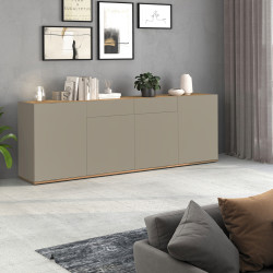 Buffet/bahut moderne 200 cm taupe/chêne wotan Grana