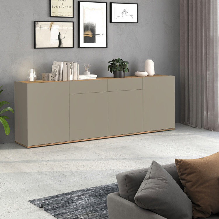 Buffet/bahut moderne 200 cm taupe/chêne wotan Grana