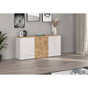 Buffet/bahut moderne 150 cm blanc brillant/ch&ecirc;ne wotan Isayane