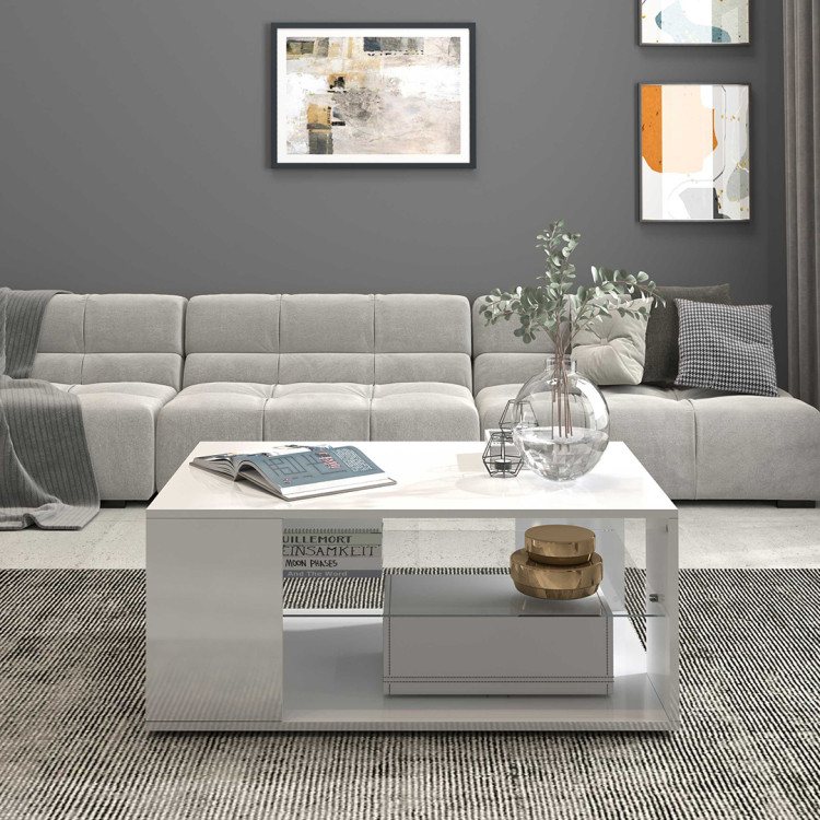 Table basse rectangulaire moderne blanc brillant Keops