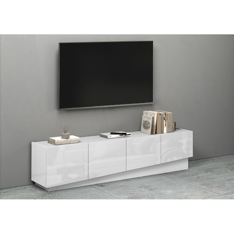 Meuble TV moderne 180 cm blanc brillant Valencia
