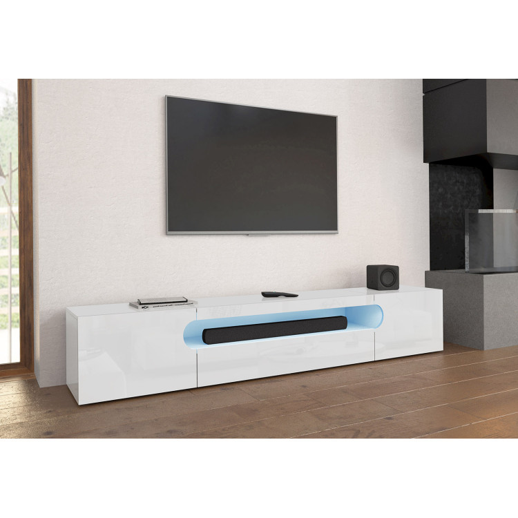 Meuble TV moderne 240 cm blanc brillant Regina