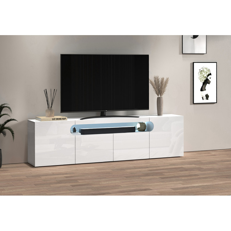 Meuble TV moderne 200 cm blanc brillant Regina