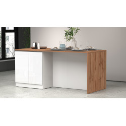 Îlot de cuisine moderne 4 portes blanc brillant/chêne wotan Solena