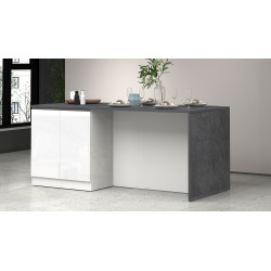 Îlot de cuisine moderne 4 portes blanc brillant/gris béton Solena