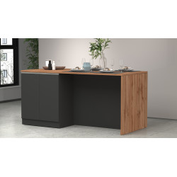 Îlot de cuisine moderne 4 portes anthracite mat/chêne wotan Solena