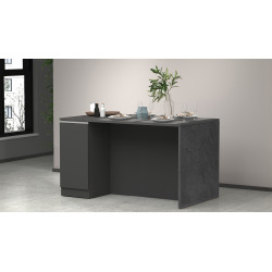 Îlot de cuisine moderne 2 portes anthracite mat/béton Solena