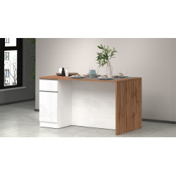 Îlot de cuisine 2 portes 160 cm blanc brillant/chêne wotan Solena