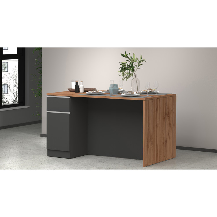 Îlot de cuisine 2 portes 160 cm anthracite mat/chêne wotan Solena