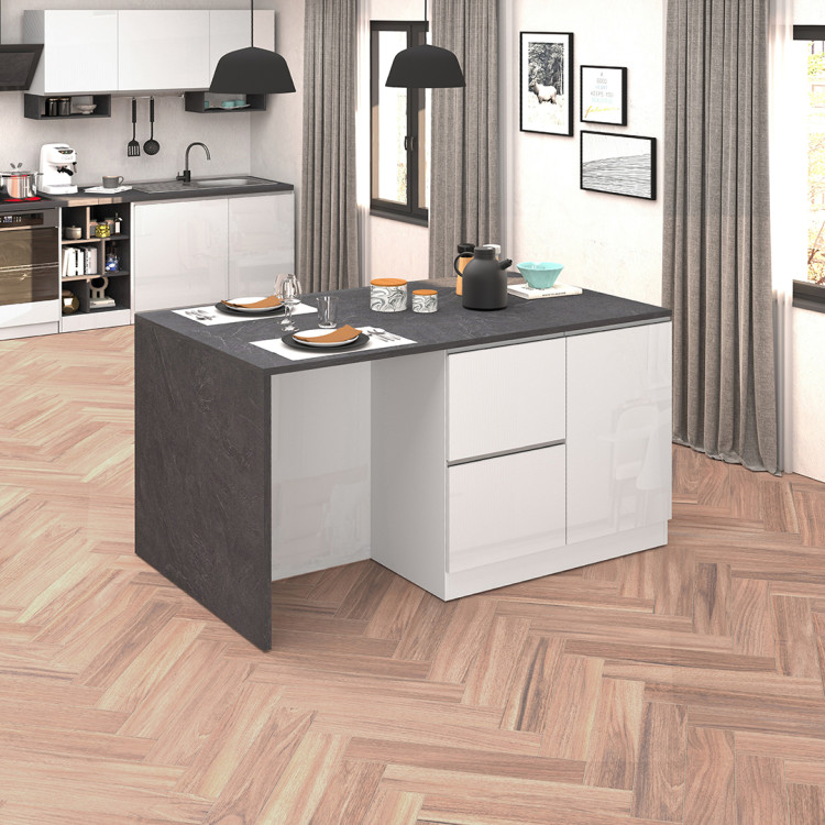 Îlot de cuisine moderne 153 cm blanc brillant/béton Solena