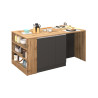 Îlot de cuisine moderne 168 cm anthracite mat/chêne wotan Solena