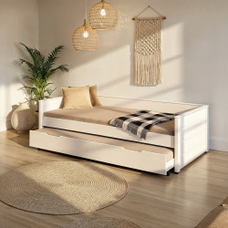Lit gigogne enfant moderne en bois massif laqué blanc Dorane