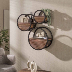 Etagère murale industrielle Ø 50 cm en acacia massif brun Circus