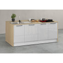 &Icirc;lot de cuisine moderne 200 cm blanc brillant/ch&ecirc;ne Louna