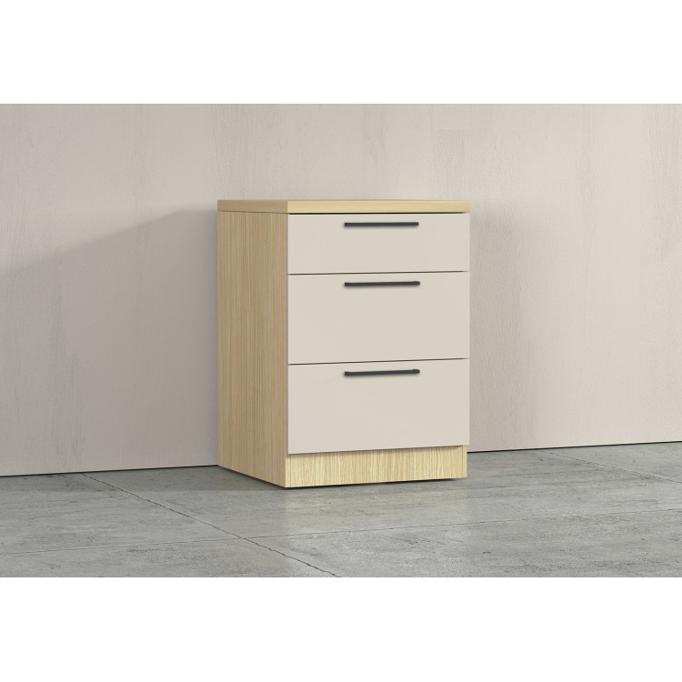 Meuble bas 3 tiroirs de cuisine moderne cachemire/chêne Louna