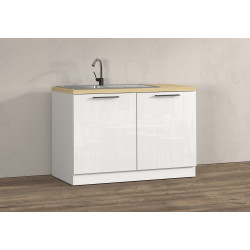 Meuble sous évier de cuisine moderne blanc brillant/chêne Louna